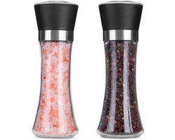 Pepermolen-kruidenset- roze zout- en pepermolen met instelbare grofheid-glazen shakers-geen zout-peper inbegrepen -2 stuks-200 ml