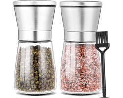 Pepermolen, pepermolenset, 2-delige set, gemaakt van hoogwaardig roestvrij staal, met handmatig verstelbare keramische maalkern, geschikt voor peper en zout