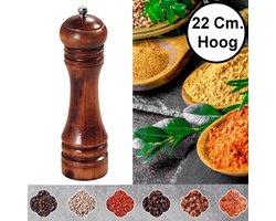 Pepermolen Rubberhout - Ø5.6 Hoogte: 22 Cm - Zoutmolen en kruidenmolen - Peper / Zout / Kruiden molen - Keramisch maalwerk - 22 Cm