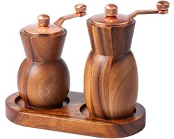 Pepermolen - Zout- en pepermolenset met standaard - Houten zout- en peperstrooiers - Navulbare handmatige kruidenmolen (3,5" zoutmolen + 4,5" pepermolen)