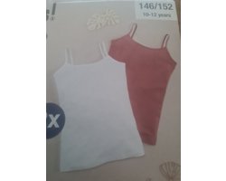 Pepperts Kids hemdjes onderhemd - 2 Pack - Maat 146/152 - Wit/zalm roze - Katoen