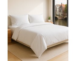 Percal Katoen Dekbedovertrek 200 x 220 cm - Brilliant white - 2 Persoons - Incl. 2 kussenslopen - Tweepersoons - Beddengoed - Dekbedhoes - Hoogwaardige kwaliteit - Wit