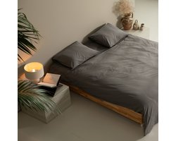 Percal Katoen Dekbedovertrek 240 x 220 cm - Gunmetal grey - 2 Persoons - Incl. 2 kussenslopen - Tweepersoons - Beddengoed - Dekbedhoes - Hoogwaardige kwaliteit - Grijs