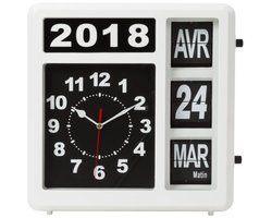 Perel Analoge kalenderklok 31×31 cm met groot flip-over display, Franse dag en datum, makkelijk afleesbare klok voor senioren, slechtzienden en mensen met dementie, voor wand of tafel