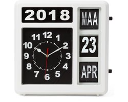 Perel Analoge kalenderklok 31×31 cm met groot flip-over display, Nederlandse dag en datum, makkelijk afleesbare klok voor senioren, slechtzienden en mensen met dementie, voor wand of tafel