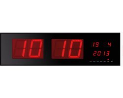 Perel Digitale LED wandklok met grote rode LED-cijfers, 125 mm cijfers, tijd en datum, helder afleesbaar voor kantoor wachtkamer school of receptie, werkt op netstroom met back-up batterij