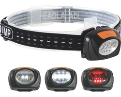 Perel Led hoofdlamp, koplamp led voor joggen lopen kamperen wandelen, verstelbare hoofdband, zaklamp led, superheldere verlichting, 4 witte en 3 rode leds, 3 lichtmodi