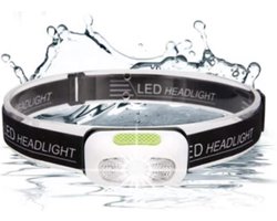 Perel Led hoofdlamp, koplamp led voor joggen lopen kamperen wandelen, verstelbare hoofdband, zaklamp led, superheldere verlichting, helder witte led, aan/uit sensor, oplaadbaar via Micro USB
