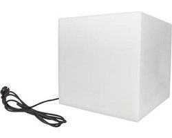Perel Lichtkubus voor tuin, met grondpen, gebruik binnen en buiten, 38 cm, 3 m voedingskabel, fitting E27, IP65, wit