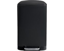 Perel metalen pedaalemmer met uitneembare emmer, solide antislipvoet en versterkte pedaal, ideaal voor thuis en op kantoor, inhoud 30 liter, rechthoekig 61,5 x 32,5 x 34,5 cm, mat zwart