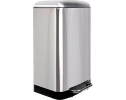 Perel metalen pedaalemmer met uitneembare emmer, solide antislipvoet en versterkte pedaal, ideaal voor thuis en op kantoor, inhoud 30 liter, rechthoekig 61,5 x 32,5 x 34,5 cm, grijs roestvrij staal