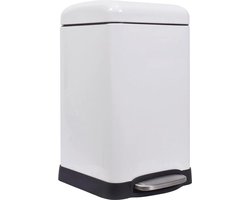 Perel metalen pedaalemmer met uitneembare emmer, solide voet en antislippedaal, ideaal voor thuis en op kantoor, inhoud 20 liter, vierkant 45,5 x 28 x 34 cm, mat wit