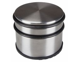 Perel Roestvrijstalen deurstopper, zonder boren, met antislip rubberen onderkant, 75 mm hoog en 90 mm diameter, voor een subtiele maar effectieve grip, ideaal voor elk interieur, grijs, 1 kg