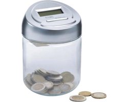 Perel Spaarpot, digitaal, automatisch tellen van munten, met lcd-display, 150 x 100 mm, grijs