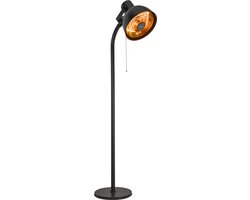 Perel Staande terrasverwarmer, 2000 W, carbon, met trekschakelaar, kantelbeveiliging, 3 warmteniveaus, in hoogte verstelbaar, plensdicht, retrodesign, metaal, zwart