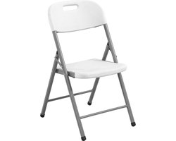Perel Witte klapstoel voor binnen en buiten, kunststof, ruimtebesparend, ideaal voor evenementen, feesten en catering, met stalen frame en weerbestendige zitting