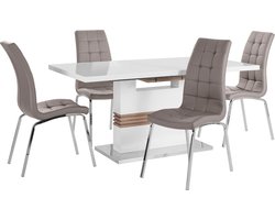 Perez & Lila|Set van Eettafel 160200x90cm met 4 Stoelen Cappucino