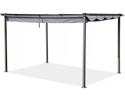 Pergola terrasoverkapping metaal harmonicadoek schaduwdoek zonwering verstelbaar - 3 x 4 m - Grijs antraciet