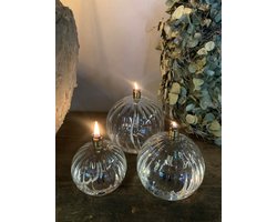 PERI - olielampjes - set van 3 glazen bollen - geribbeld glas incl. fles paraffine olie