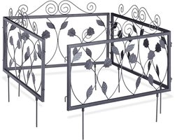 Perkhek Metaal - Vintage Design - Tuinkhek Voor In De Grond - Met Bladeren - 4 Elementen - 34,5 x 56,5 cm - Zwart