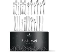 Perow 4 Persoons Bestekset – 24 Delig – 18/10 Edelstaal – Lepels, Messen, Vorken & Steakmessen – Vaatwasserbestendig – Zilver - Serviessets