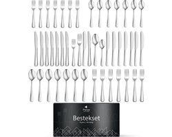 Perow 8 Persoons Bestekset - 48 Delig - 18/10 Edelstaal - Lepels, Messen, Vorken & Steakmessen - Vaatwasser Bestendig - Zilver