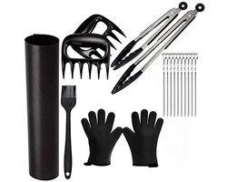 Perow BBQ set -  Barbecue Accessoires - Vlees klauwen - Teflon Grill Matjes - Vleestangen - Antislip Handschoenen - Cadeau Tip