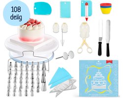 Perow Taart Decoratie Set - 108 Delig - Bakset Kinderen - Taart & Cupcake Versiering - Taartplateau - Taartvorm - Taartversieringen - Taarttopper - Herbruikbare Spuitzak + Cupcake vormpjes