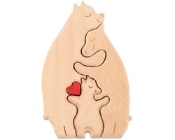 Personalized Bear Family Wooden Art Puzzle, Wooden Bear Puzzle Loving Blank Family Bear Sculpture with Heart Decorative Housewarming for Dad Mother Home Decoration (3 Bears)