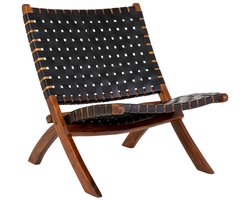 Perugia vouwstoel - geweven leer - teak hout - ruimtebesparend ontwerp - 66 cm x 74 cm x 73 cm
