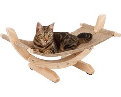 Pet Pet Siesta 2.0, kattenhangmat van linnen, wasbaar, stabiel massief houten frame, anti-slip noppen, rustplaats/slaapplaats voor katten, 61x37x29 cm, bruin