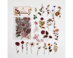 PET stickers gedroogde bloemen donkerbruin met kleuraccenten transparant – 40 stuks – 20 varianten – waterdicht – zelfklevend – bloemen stickers – bullet journal, scrapbooking en kaarten maken