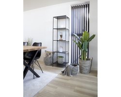 Peters | wandplank | zwart | staal en spaanplaat | 51x36x170 cm | wandkast | wandkast industrieel | boekenkast | open wandkast | houten kast | voorraad kast | Wood Selections