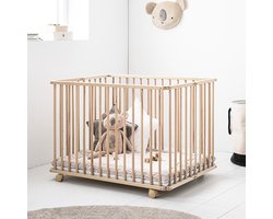 Petite Amélie Baby box 'Tigre' Naturel 100x75cm – Inklapbaar zonder gereedschap – Verstelbare bodem in 3 hoogtes – Soepel verrijdbaar met vergrendelbare wieltjes – Magische speelplek voor je kleintje.