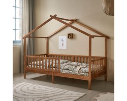 Petite Amélie Bedhuisje 90 x 200 cm - Walnoot - Montessori Peuterbed voor uren Speelplezier - Huisbed van stevig (duurzaam) Grenenhout - Maison