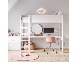 Petite Amélie Hoogslaper met bureau Wit 200x90 cm- Ruimtebesparende oplossing voor kinderkamers - Stevig & Strak Ontwerp - Creëer meer speelruimte voor uw kind