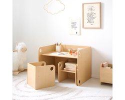 Petite Amélie Houten Activiteiten tafel met Twee Stoeltjes - Naturel – Speeltafel volgens Montessori-Principes – Kindvriendelijk, Stijlvol en Ruimtebesparend – Perfect voor Creatief en Veilig Spelen – Ellipse Collectie