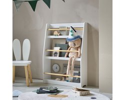 Petite Amélie Houten Boekenrek kind - Kinderboekenkast met Drie Schappen - Montessori boekenkast voor kinderkamer - Wit en Naturel