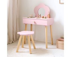 Petite Amélie Houten Kaptafel met Spiegel en Stoel - Roze - Make-up Tafel met Stoel & Spiegel - Fleur