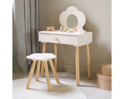 Petite Amélie Houten Kaptafel met Spiegel en Stoel - Wit - Make-up Tafel met Stoel & Spiegel - Fleur