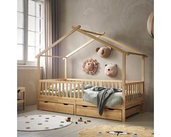 Petite Amélie Huisbed Maison - Peuterbed 90x200 cm - Bedhuisje - Hemelbed Naturel
