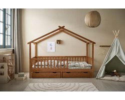 Petite Amélie Huisbed Maison - Peuterbed 90x200 cm - Bedhuisje - Hemelbed Walnoot