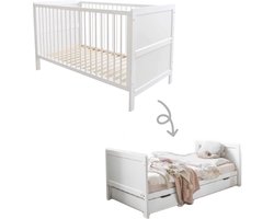Petite Amélie Meegroeibed Wit 140x70 cm – Babybed 3-in-1 – Van Ledikant tot Peuterbed