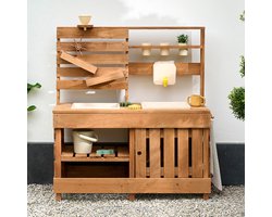 Petite Amélie Modderkeuken Hout - Buitenkeuken - Met watergootjes en waterrad - H 105 cm