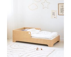 Petite Amélie Montessori Peuterbed 140x70 cm - Naturel Vloerbed met Uitvalbescherming - Kinderbed geïnspireerd op Montessori-principes - Ellipse Collectie