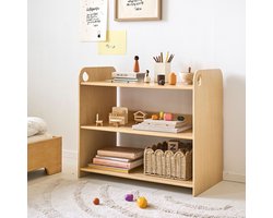 Petite Amélie Montessori speelgoedkast «Ellipse» – naturel – open ontwerp met drie planken – kindvriendelijk design met afgeronde hoeken