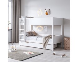 Petite Amélie Stapelbed Wit 200x90 cm - Stevig & Strak Ontwerp - Met twee Volwaardige Eenpersoonsbedden - Veilig door Uitvalbeveiliging - Stijlvol Slapen in de Wolken