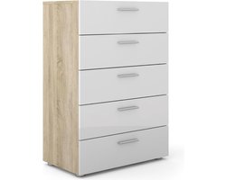 Petra kommode 5 lades eiken decor en wit hoogglans.