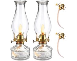 Petroleum Lamp - Geel - 32 x 11 cm - Retro Olielamp van Glas en Metaal - Voor Binnen en Buiten