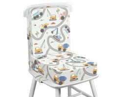 Peuter Booster Kussen voor Eettafel met Rugleuning - 10 cm Dik - Verstelbare Riemen & Antislip - Wasbare Hoes - Graafmachine - PromoHome